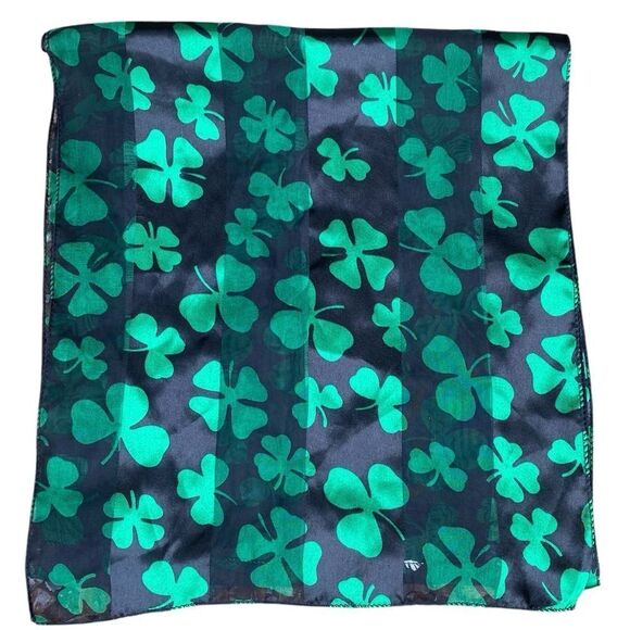 Black & Green Four Leaf Clover/Shamrock Semi-Sheer Scarf St Patrick's Day Irish - Picture 2 of 4